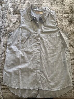 Faded Glory Light Blue Sleeveless Dot-Print Button-Front Blouse